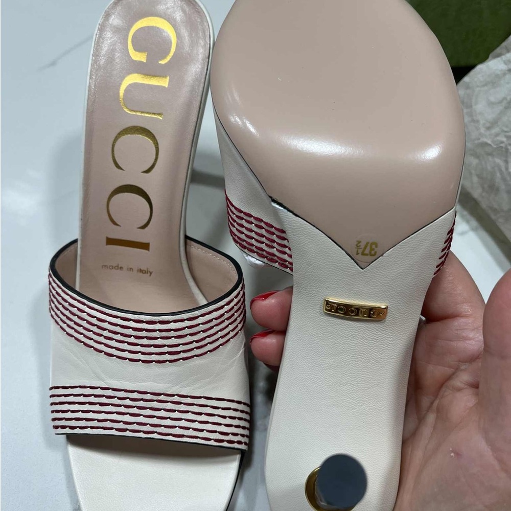 GUCCI Slide Sandal With Bamboo Heel Leather - Picture 4 of 5